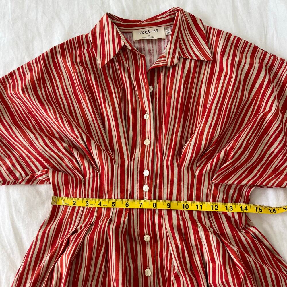 Anthropologie Exquise The Tobie Cadence Shirt Dress Midi in Red Ivory, Size XS - Picture 8 of 14